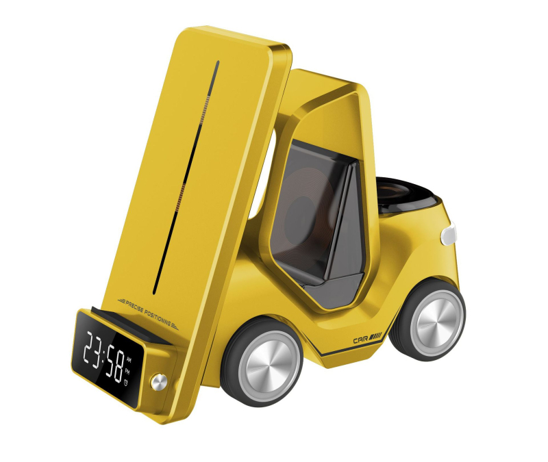 Φορτιστής γραφείου σε σχήμα αυτοκινήτου, 3-σε-1 φόρτιση για ρολόι και ασύρματα ακουστικά, έξοδος 15W, QC3.0, μαγνητική φόρτιση, ψηφιακή οθόνη