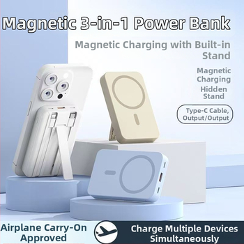 Magnetinis belaidis įkrovimo powerbankas, 10 000 mAh, 22,5 W PD2.0, su kabeliu ir nešiojamu stovu