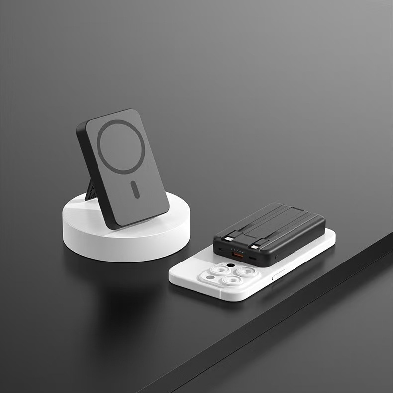 Magnetinis belaidis įkrovimo powerbankas, 10 000 mAh, 22,5 W PD2.0, su kabeliu ir nešiojamu stovu