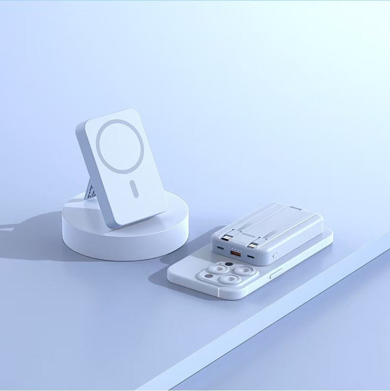 Magnetinis belaidis įkrovimo powerbankas, 10 000 mAh, 22,5 W PD2.0, su kabeliu ir nešiojamu stovu