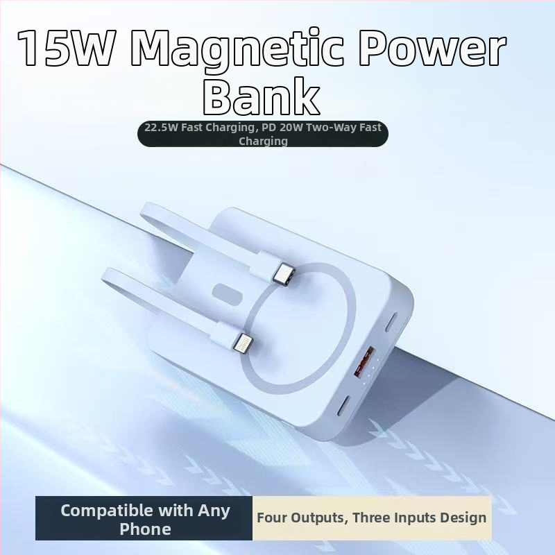 Magnetinis belaidis įkrovimo powerbankas, 10 000 mAh, 22,5 W PD2.0, su kabeliu ir nešiojamu stovu