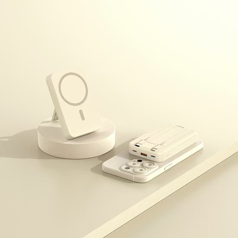 Magnetinis belaidis įkrovimo powerbankas, 10 000 mAh, 22,5 W PD2.0, su kabeliu ir nešiojamu stovu