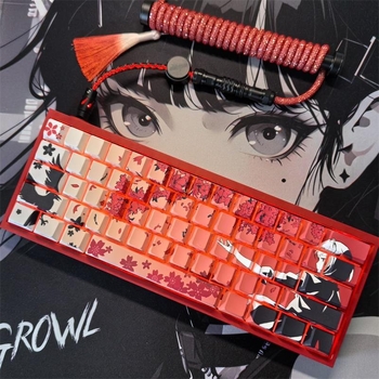 Sakura Makima Anime set capace PBT pentru tastatură mecanică, gravură laterală, transparent, compatibil cu iluminare RGB, pentru layout-uri 87/108/68/75, peste 98 taste