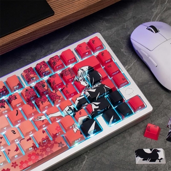 Sakura Makima Anime set capace PBT pentru tastatură mecanică, gravură laterală, transparent, compatibil cu iluminare RGB, pentru layout-uri 87/108/68/75, peste 98 taste