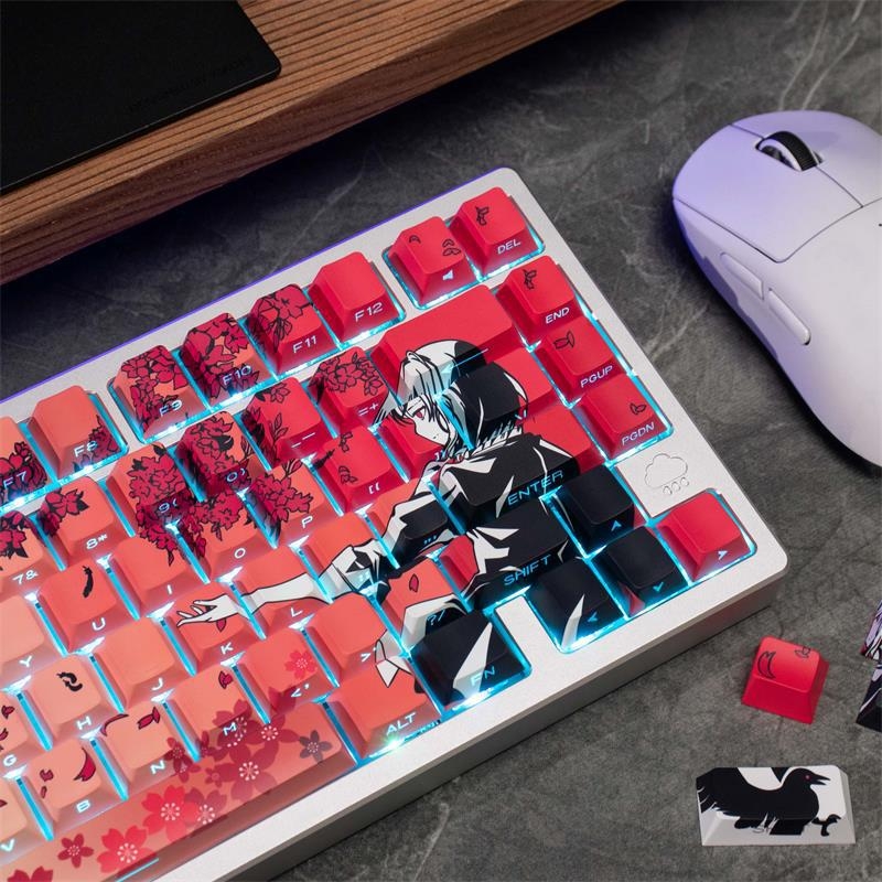 Sakura Makima Anime set capace PBT pentru tastatură mecanică, gravură laterală, transparent, compatibil cu iluminare RGB, pentru layout-uri 87/108/68/75, peste 98 taste