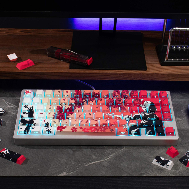 Sakura Makima Anime set capace PBT pentru tastatură mecanică, gravură laterală, transparent, compatibil cu iluminare RGB, pentru layout-uri 87/108/68/75, peste 98 taste