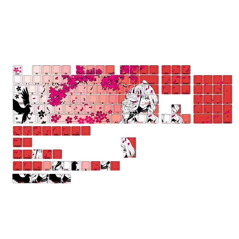 Sakura Makima Anime set capace PBT pentru tastatură mecanică, gravură laterală, transparent, compatibil cu iluminare RGB, pentru layout-uri 87/108/68/75, peste 98 taste