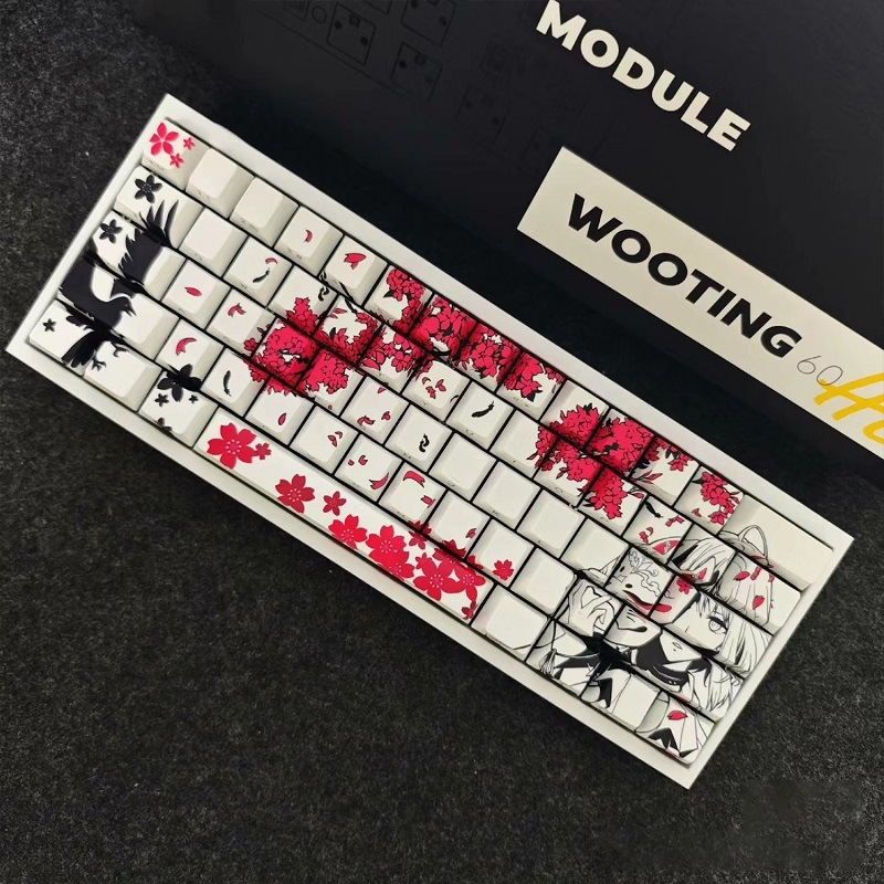 Sakura Makima Anime set capace PBT pentru tastatură mecanică, gravură laterală, transparent, compatibil cu iluminare RGB, pentru layout-uri 87/108/68/75, peste 98 taste