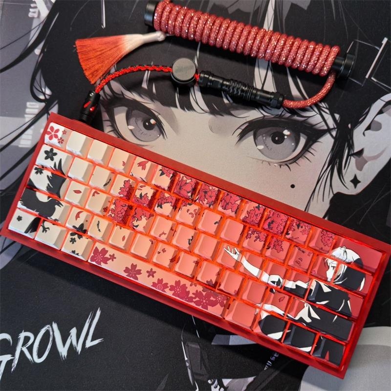 Sakura Makima Anime set capace PBT pentru tastatură mecanică, gravură laterală, transparent, compatibil cu iluminare RGB, pentru layout-uri 87/108/68/75, peste 98 taste