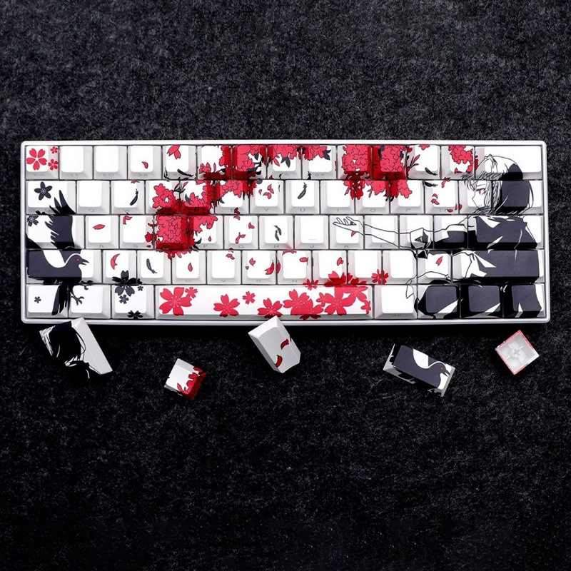 Sakura Makima Anime set capace PBT pentru tastatură mecanică, gravură laterală, transparent, compatibil cu iluminare RGB, pentru layout-uri 87/108/68/75, peste 98 taste