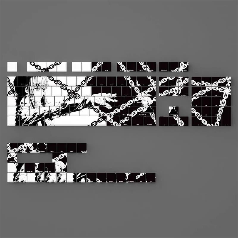 Sakura Makima Anime set capace PBT pentru tastatură mecanică, gravură laterală, transparent, compatibil cu iluminare RGB, pentru layout-uri 87/108/68/75, peste 98 taste