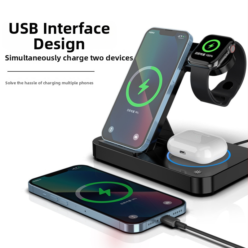 4-in-1 skladací bezdrôtový nabíjač pre Apple zariadenia, QC3.0, 15W výstup, 20W celkový výkon, bez magnetického nabíjania
