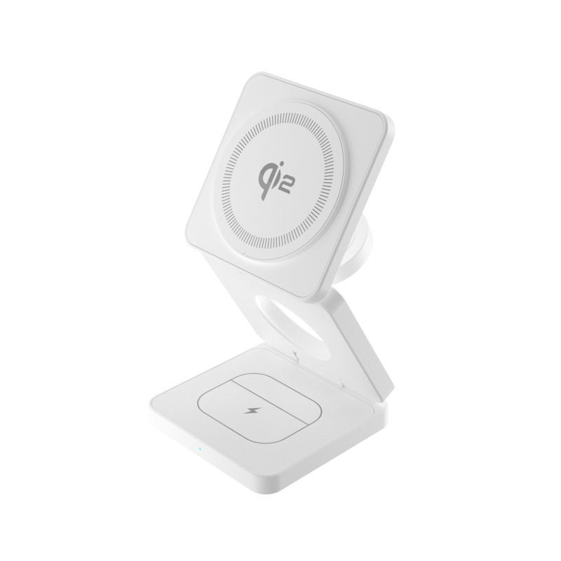 Încărcător magnetic wireless Qi2 3-in-1, pliabil, pentru iPhone, AirPods și Apple Watch - Putere maximă 15W, Intrare 9V/2A