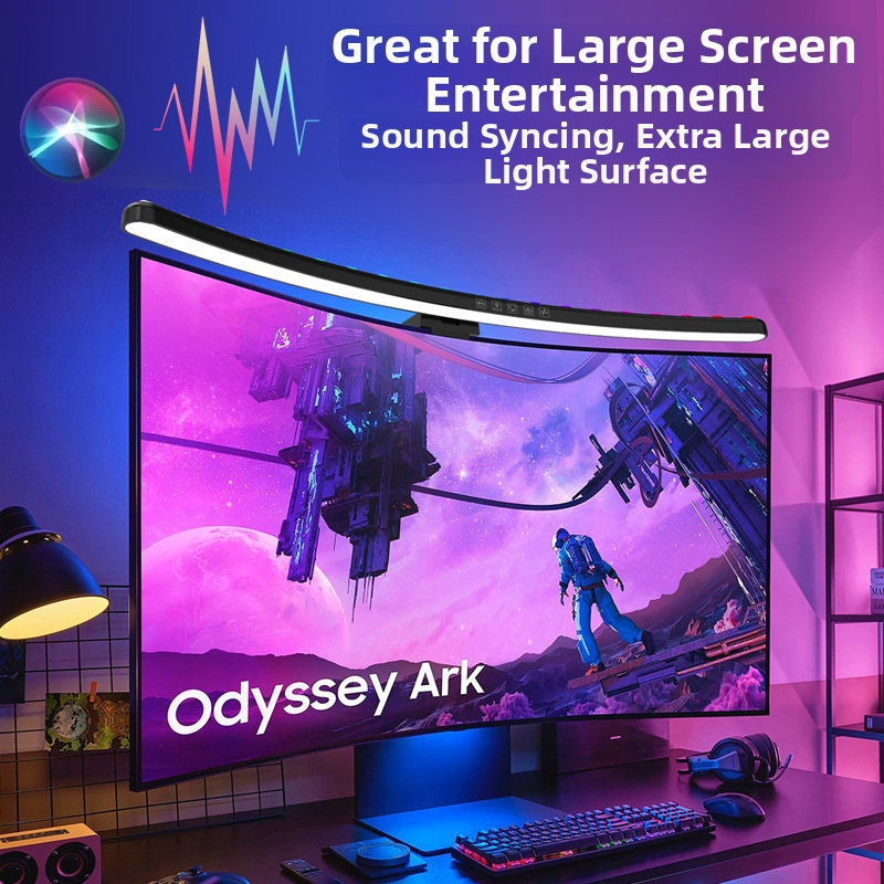 Monitoram uzkarināma LED lampiņa ar balsu vadību un sinhronizētu ritmisku apgaismojumu (USB barošana; viedā balss un lietotnes vadība; ambientā gaismas režīms; krāsu temperatūras un spilgtuma regulēšana; bezvadu uzlādes modulis)