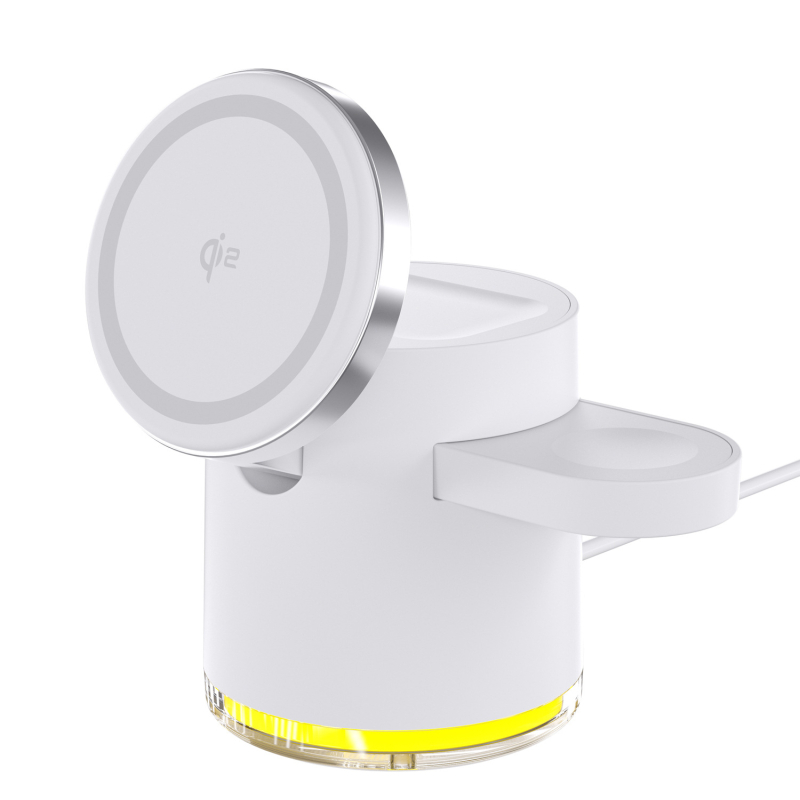 Încărcător wireless Qi2 magnetic 3-în-1, pliabil, pentru Apple iPhone 15 — Putere totală 23W; 15W telefon, 5W căști, 3W ceas