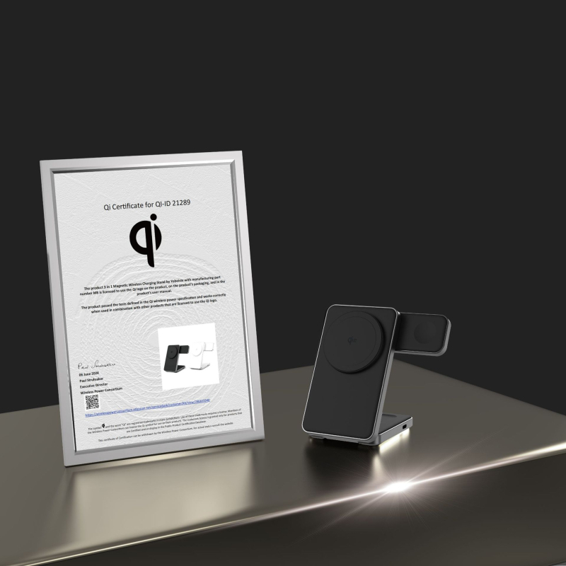 Qi2 πιστοποιημένος μαγνητικός ασύρματος φορτιστής, μέγ. 15W, 3-σε-1 αναδιπλούμενο, σώμα από κράμα αλουμινίου με υγρή σιλικόνη