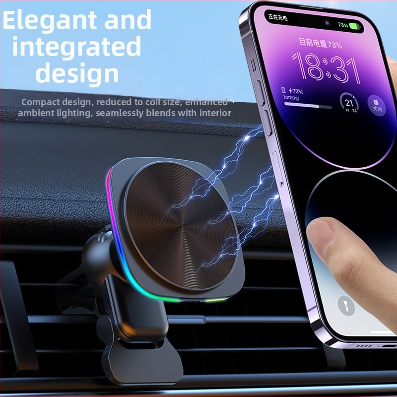 Magnetski bežični automobilni punjač s nosačem za ventilaciju za iPhone 12–15, QC3.0, 9V/2A, 15W