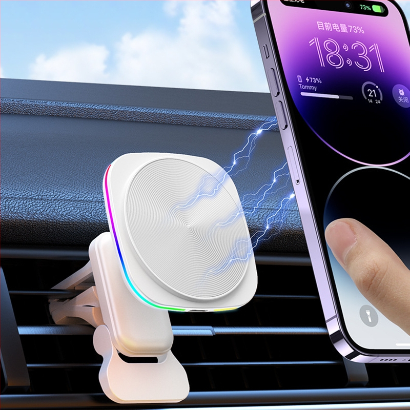 Magnetski bežični automobilni punjač s nosačem za ventilaciju za iPhone 12–15, QC3.0, 9V/2A, 15W