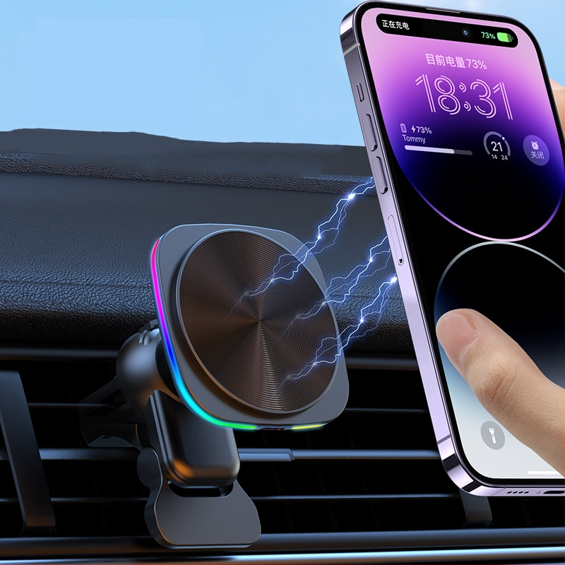 Magnetski bežični automobilni punjač s nosačem za ventilaciju za iPhone 12–15, QC3.0, 9V/2A, 15W