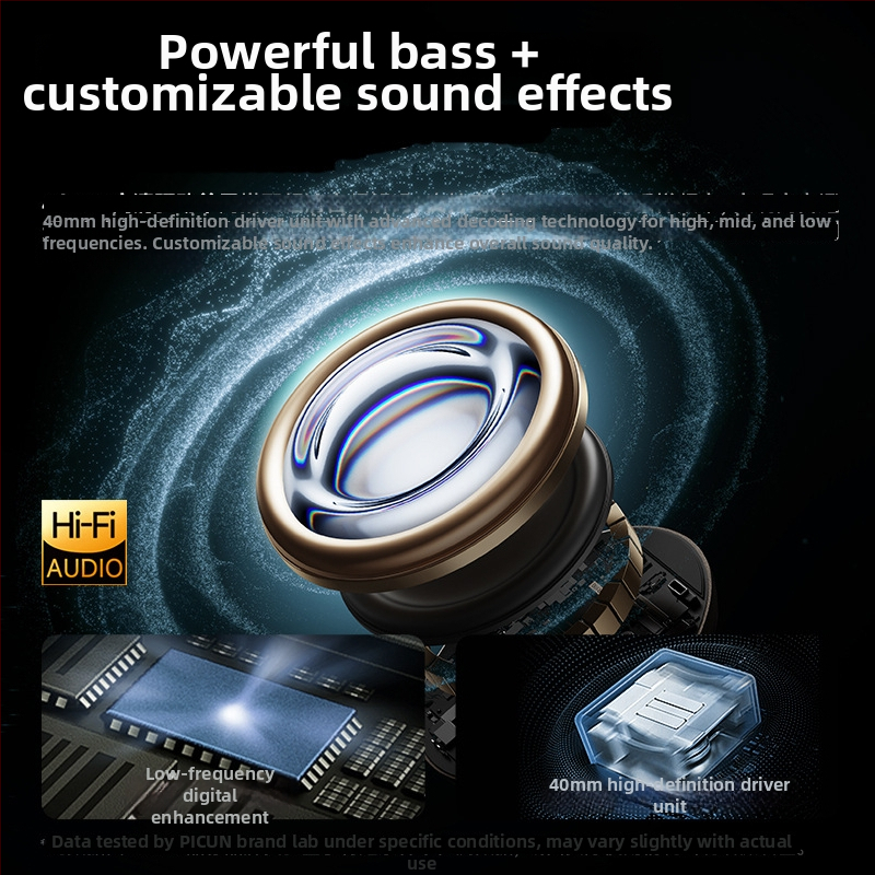 Picun NC60 headset wireless pentru PC/jocuri cu anulare activă a zgomotului, latență scăzută pentru esports, Bluetooth 5.4, autonomie peste 8 ore, rază de acțiune 10 m