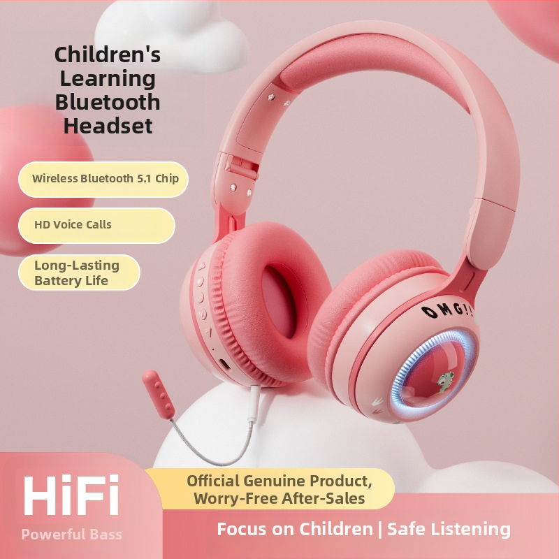 Bluetooth slušalice za glavu s dinosaurom i šarenim svjetlosnim efektom, TF kartica; Bluetooth 5.0, domet 15 m, stereo, trajanje baterije preko 8 sati