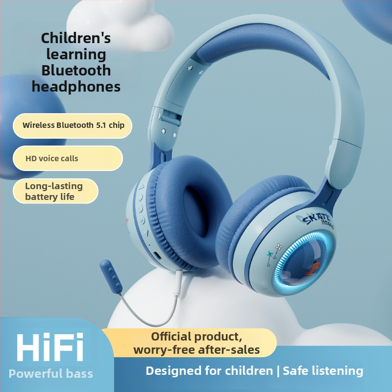 Bluetooth slušalice za glavu s dinosaurom i šarenim svjetlosnim efektom, TF kartica; Bluetooth 5.0, domet 15 m, stereo, trajanje baterije preko 8 sati