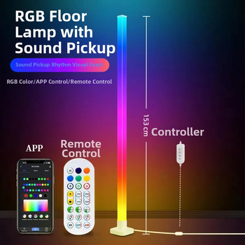 LED торшер с RGB амбиентно осветление, дистанционно управление, nordic стил, акрилен корпус, PVC абажур