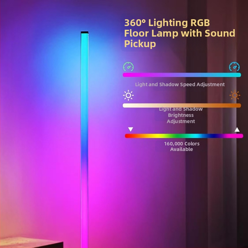 LED grīdas lampa ar RGB apkārtnes gaismu, attālinātais vadības pults, nordiskais stils, akrila korpuss, PVC abažūrs