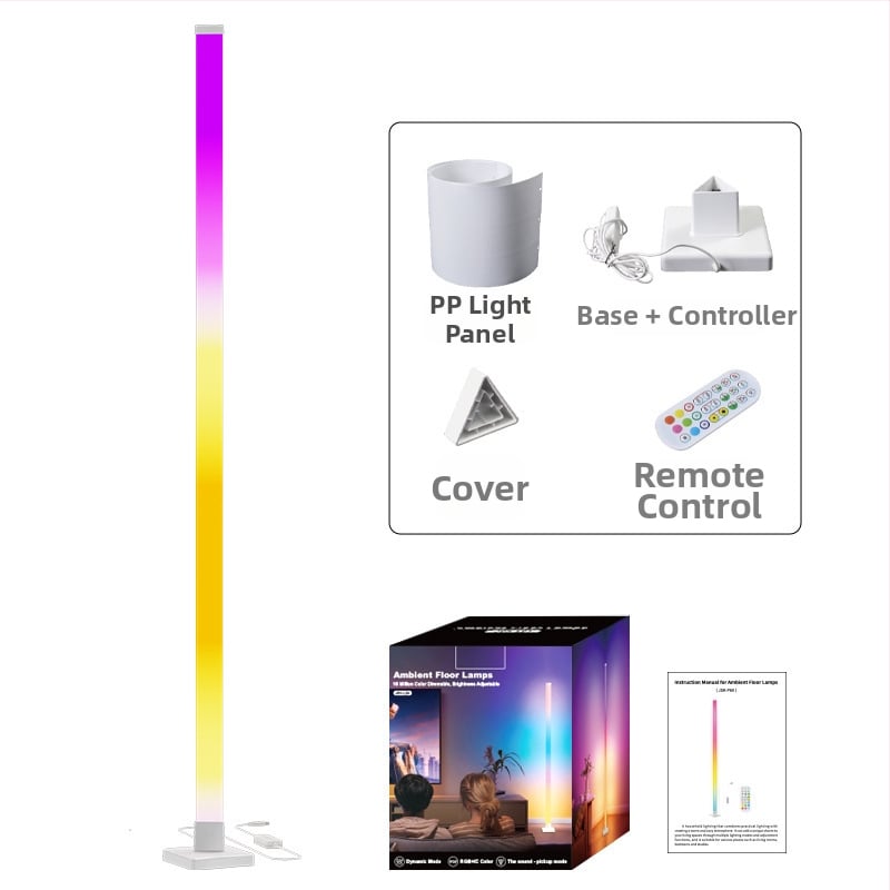 LED торшер с RGB амбиентно осветление, дистанционно управление, nordic стил, акрилен корпус, PVC абажур