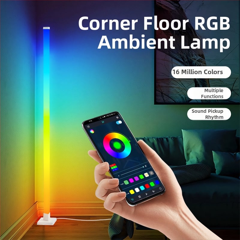 LED торшер с RGB амбиентно осветление, дистанционно управление, nordic стил, акрилен корпус, PVC абажур