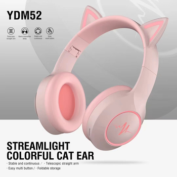 Ασύρματα ακουστικά με αυτιά γάτας για παιδιά — αναδιπλόμενα, φωτιζόμενα LED, over-ear, Bluetooth 5.1, εμβέλεια 10 μ, μπαταρία 4–8 h