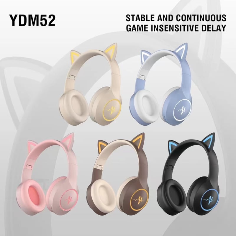Ασύρματα ακουστικά με αυτιά γάτας για παιδιά — αναδιπλόμενα, φωτιζόμενα LED, over-ear, Bluetooth 5.1, εμβέλεια 10 μ, μπαταρία 4–8 h