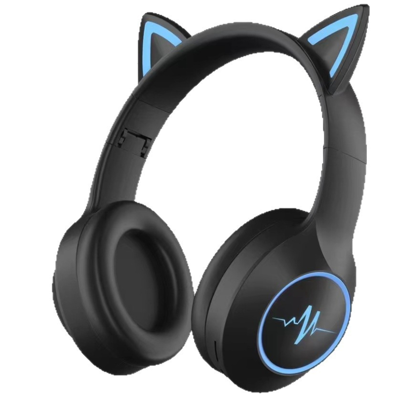 Ασύρματα ακουστικά με αυτιά γάτας για παιδιά — αναδιπλόμενα, φωτιζόμενα LED, over-ear, Bluetooth 5.1, εμβέλεια 10 μ, μπαταρία 4–8 h