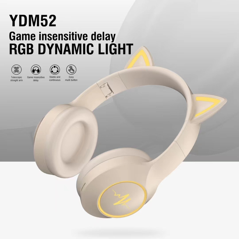 Ασύρματα ακουστικά με αυτιά γάτας για παιδιά — αναδιπλόμενα, φωτιζόμενα LED, over-ear, Bluetooth 5.1, εμβέλεια 10 μ, μπαταρία 4–8 h