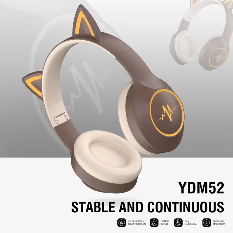 Ασύρματα ακουστικά με αυτιά γάτας για παιδιά — αναδιπλόμενα, φωτιζόμενα LED, over-ear, Bluetooth 5.1, εμβέλεια 10 μ, μπαταρία 4–8 h