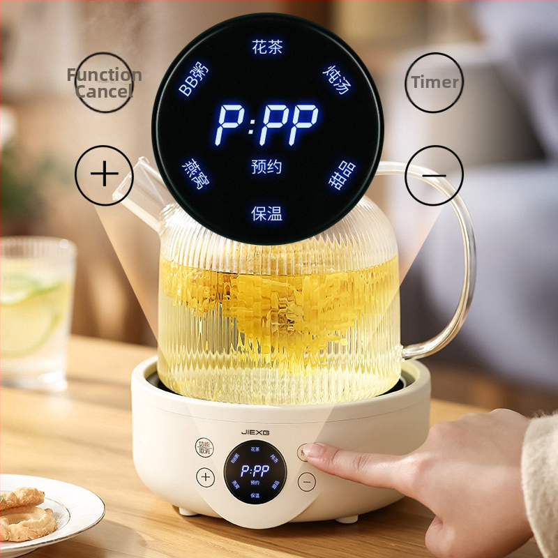 Veselības ūdens tējkanna – Daudzfunkcionāla, Automātiska tējas pagatavošana, Biroja modelis, 1.5L, 500W, 220V, Borosilikāta stikls, Pieskaršanās vadība