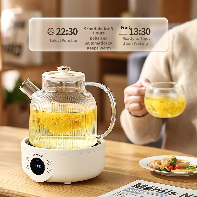 Veselības ūdens tējkanna – Daudzfunkcionāla, Automātiska tējas pagatavošana, Biroja modelis, 1.5L, 500W, 220V, Borosilikāta stikls, Pieskaršanās vadība