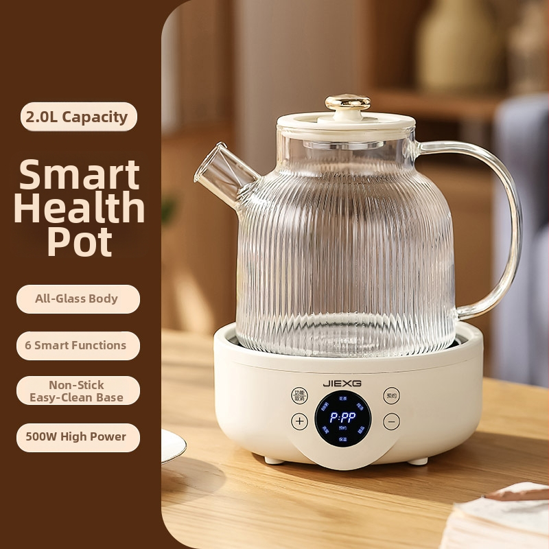 Veselības ūdens tējkanna – Daudzfunkcionāla, Automātiska tējas pagatavošana, Biroja modelis, 1.5L, 500W, 220V, Borosilikāta stikls, Pieskaršanās vadība