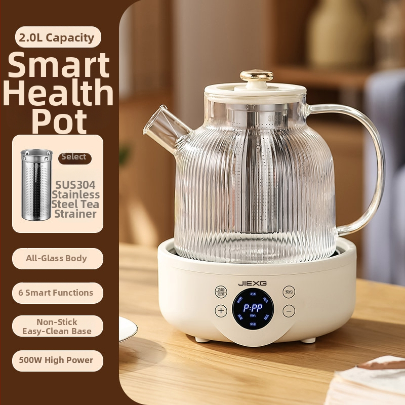 Veselības ūdens tējkanna – Daudzfunkcionāla, Automātiska tējas pagatavošana, Biroja modelis, 1.5L, 500W, 220V, Borosilikāta stikls, Pieskaršanās vadība