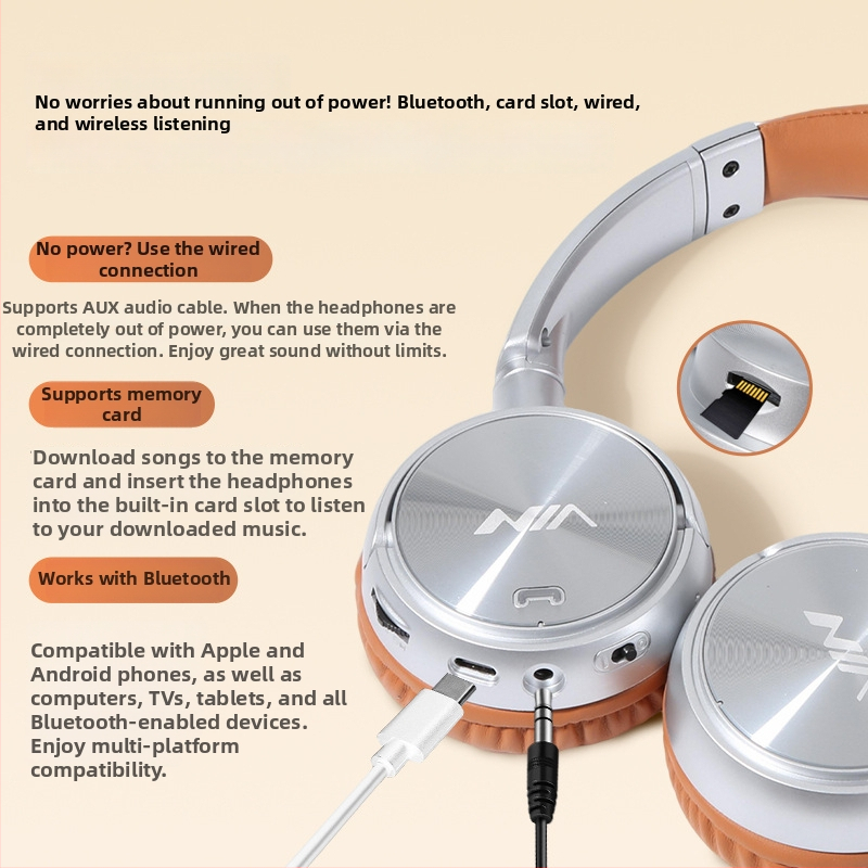 Slušalice, bežične Bluetooth, američki retro stil, Q2 Pro (40 mm zvučnici, frekvencijski raspon 20–20000 Hz, osjetljivost 108 dB)