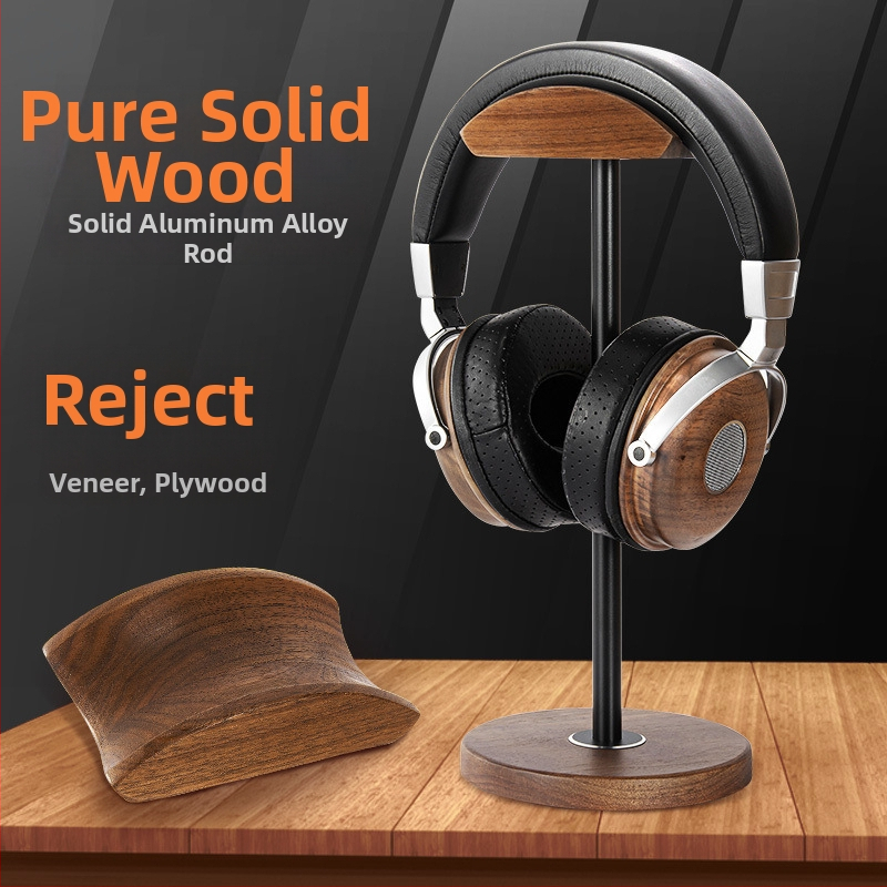 Ausinių laikiklis iš masyvo medžio ir metalo, riešutmedžio mediena, modelis DF-121, grindinis laikiklis