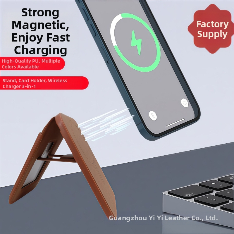Troj-in-one magnetický bezdrôtový nabíjací stojan s držiakom kariet pre iPhone, AirPods, Apple Watch a Samsung | USB-C vstup, max. 15W