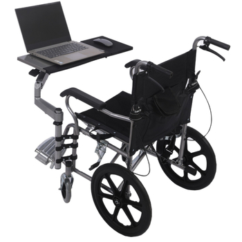 Стойка за лаптоп за инвалидна количка с едно натискане за повдигане, ергономична клавиатура и мишка, телескопична подставка