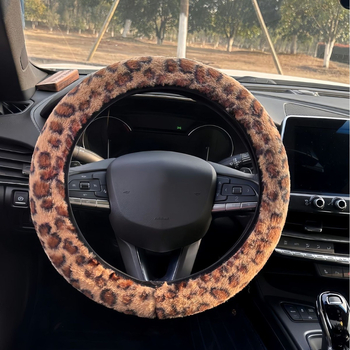 Κάλυμμα τιμονιού αυτοκινήτου με λεοπάρ σχέδιο, παχύ για τον χειμώνα, αντιολισθητικό, ζεστό, από τεχνητή γούνα, κατάλληλο για όλα τα μοντέλα