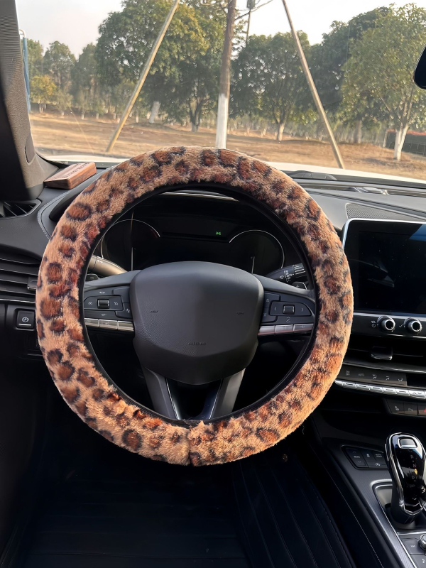 Κάλυμμα τιμονιού αυτοκινήτου με λεοπάρ σχέδιο, παχύ για τον χειμώνα, αντιολισθητικό, ζεστό, από τεχνητή γούνα, κατάλληλο για όλα τα μοντέλα