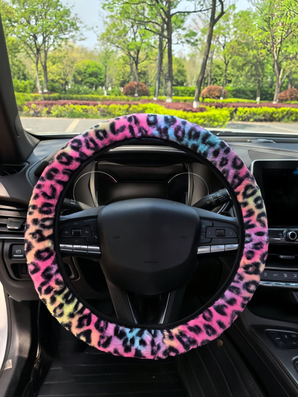 Κάλυμμα τιμονιού αυτοκινήτου με λεοπάρ σχέδιο, παχύ για τον χειμώνα, αντιολισθητικό, ζεστό, από τεχνητή γούνα, κατάλληλο για όλα τα μοντέλα
