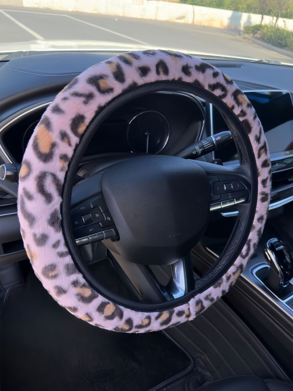 Κάλυμμα τιμονιού αυτοκινήτου με λεοπάρ σχέδιο, παχύ για τον χειμώνα, αντιολισθητικό, ζεστό, από τεχνητή γούνα, κατάλληλο για όλα τα μοντέλα