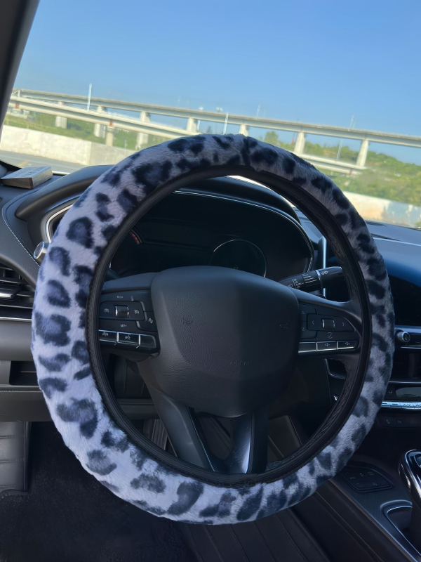 Κάλυμμα τιμονιού αυτοκινήτου με λεοπάρ σχέδιο, παχύ για τον χειμώνα, αντιολισθητικό, ζεστό, από τεχνητή γούνα, κατάλληλο για όλα τα μοντέλα