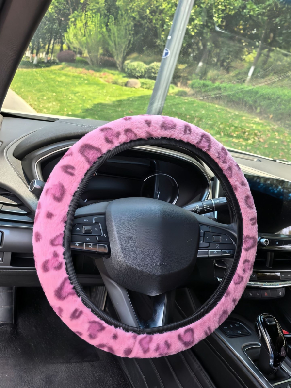 Κάλυμμα τιμονιού αυτοκινήτου με λεοπάρ σχέδιο, παχύ για τον χειμώνα, αντιολισθητικό, ζεστό, από τεχνητή γούνα, κατάλληλο για όλα τα μοντέλα