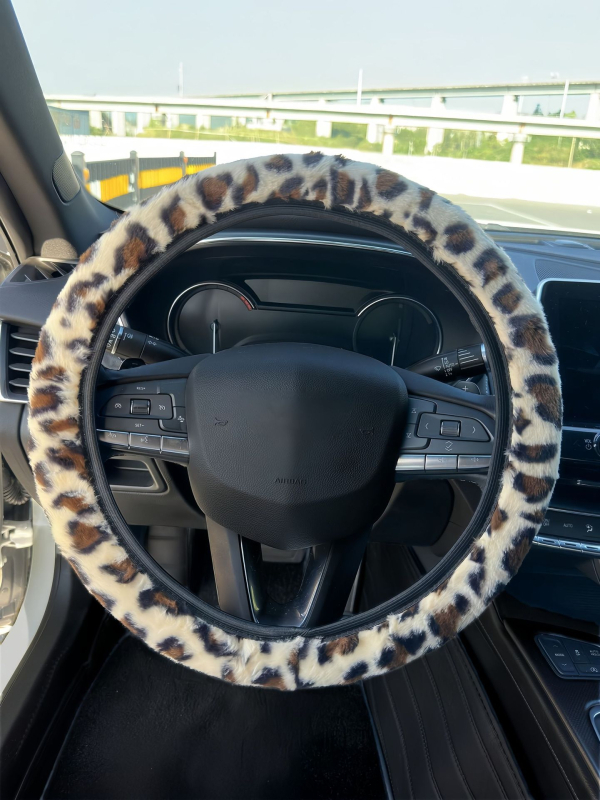 Κάλυμμα τιμονιού αυτοκινήτου με λεοπάρ σχέδιο, παχύ για τον χειμώνα, αντιολισθητικό, ζεστό, από τεχνητή γούνα, κατάλληλο για όλα τα μοντέλα